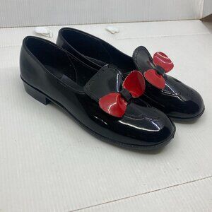 Vtg 1960s ballet flat Mary Jane slip-ons red/black children girl shoes sz 4 NEW